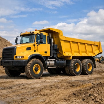 yellow dump truck on a construction site in newcastle, australia