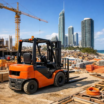 orange forklift on a gold coast construction site