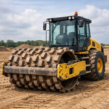 Large yellow padfoot roller on a Geelong construction site 