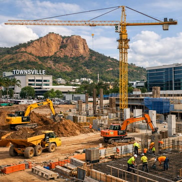 skyline of a construction site with a large crane in townsville, queensland
