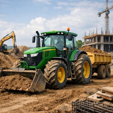 green tractor on an agricultural-civil construction site 