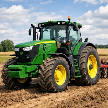 green tractor with yellow tries agricultural project works 