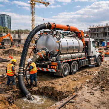 vacuum truck in a construction site