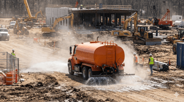 water cart truck on construction site 
