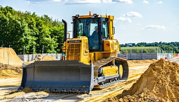 Bulldozer pushing bulk earthworks on a subdivision site near Adelaide.