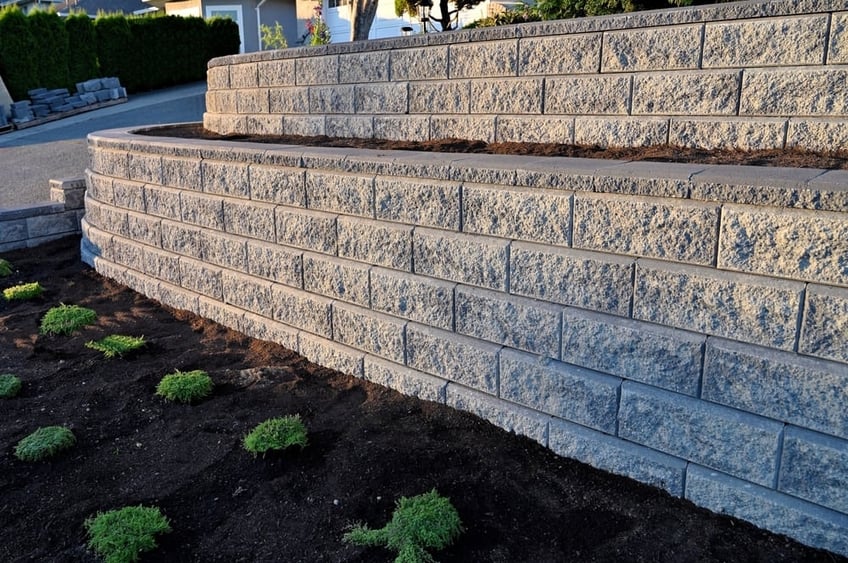 Concrete block garden bed retaining wall