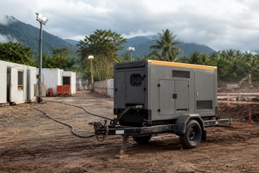 Towable diesel generator powering a civil construction site in Cairns