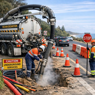 Vacuum truck conducting non-destructive digging on a Central Coast civil project